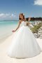 Robe de mariée naturel textile en tulle a plage avec perle longueur au ras du sol