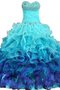 Robe de quinceanera longue avec perle encolure ronde en organza cordon