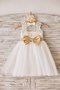 Robe cortège fille naturel col u profond manche nulle textile en tulle de princesse