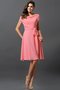Robe demoiselle d'honneur naturel bref avec manche courte a-ligne encolure ronde