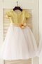 Robe cortège fille naturel ligne a de princesse en tissu pailleté col u profond