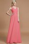 Robe demoiselle d'honneur manche nulle a-ligne jusqu'au sol de princesse v encolure