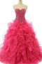 Robe de quinceanera de mode de bal avec perle en tissu pailleté en organza avec chiffon