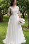 Robe de mariée boutonné lache de col bateau de traîne courte en 1/2 manche