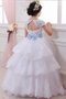 Robe cortège fille naturel en tulle de mode de bal avec fleurs col u profond