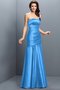 Robe demoiselle d'honneur longue ligne a ruché en satin avec zip