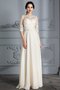 Robe de mariée naturel a-ligne encolure ronde avec chiffon manche nulle