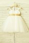 Robe cortège fille naturel avec zip de princesse avec fleurs manche nulle