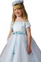 Robe cortège fille au niveau de genou manche nulle fermeutre eclair en tulle ligne a