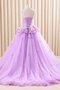 Robe de quinceanera avec perle a-ligne avec lacets en satin de traîne courte