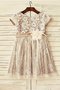 Robe cortège fille naturel avec manche courte a-ligne fermeutre eclair de princesse