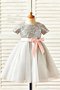 Robe cortège fille naturel de princesse textile en tulle col u profond avec fleurs