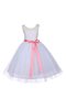 Robe cortège fille naturel plissage encolure ronde en tulle avec décoration dentelle