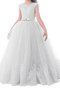 Robe cortège fille naturel en tulle manche nulle jusqu'au sol avec fleurs
