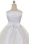 Robe cortège fille au niveau de genou a-ligne decoration en fleur avec nœud textile en tulle