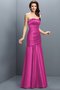 Robe demoiselle d'honneur longue ligne a ruché en satin avec zip
