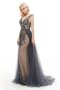 Robe de bal de col en v incroyable en satin extensible exclusif extraodinaire