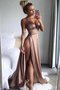 Robe de bal bretelles spaghetti de lotus manche nulle chaming en satin soyeux