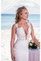 Robe de mariée appliques avec décoration dentelle de traîne mi-longue en plage en chiffon