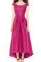 Robe demoiselle d'honneur plissé avec manche épeules enveloppants en satin ligne a haut bas