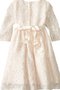 Robe cortège fille encolure ronde avec nœud en 3/4 manche avec perle ligne a