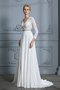 Robe de mariée passionnant avec manche 3/4 ligne a v encolure de princesse