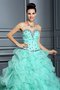 Robe de quinceanera manche nulle de col en cœur en organza avec perle jusqu'au sol