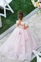 Robe cortège fille enchanteur de traîne courte en tulle appliques naturel