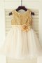 Robe cortège fille brillant fermeutre eclair col u profond ligne a de princesse