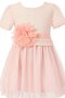 Robe cortège fille plissé encolure ronde ceinture textile en tulle avec ruban