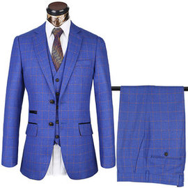 Costumes hommes plaid taille européenne décontracté bleu royal 3 pièces