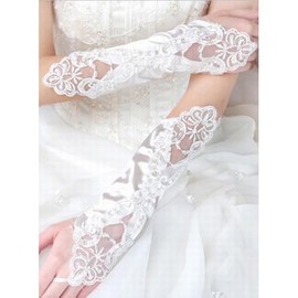 Satin blanc avec applications Gants de mariée modestes - Photo 2