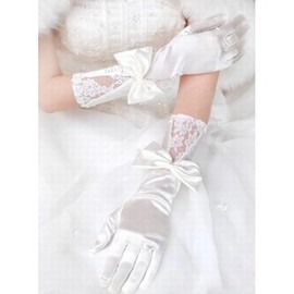 Satin avec bowknot blanc élégant | Gants de mariée modestes