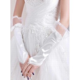 Satin Dentelle Hem Blanc Chic | Gants de mariée modernes - Photo 2