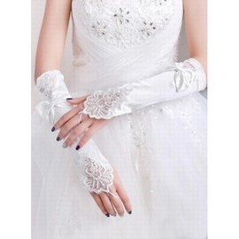 Gants en satin avec bowknot blanc moderne de mariée - Photo 2
