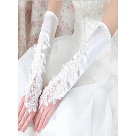 Satin blanc Application Gants de mariée élégante