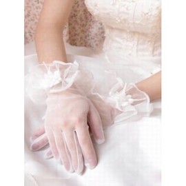 Organza avec des fleurs blanches élégantes | Gants de mariée modestes