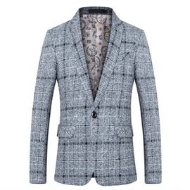 Simple bouton événement réunion costumes blazers plaid hommes vestes hommes gris