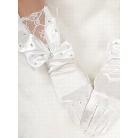 Satin avec cristal blanc élégant | Gants de mariée modestes