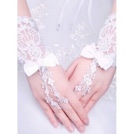 Dentelle avec bowknot blanc Chic | Gants de mariée modernes