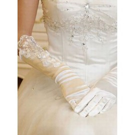 Gants en satin avec application Blanc moderne de mariée