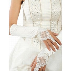 Perlée taffetas élégante broderie gants blancs de mariée