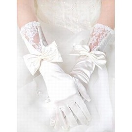 Satin avec bowknot blanc élégant | Gants de mariée modestes - Photo 2