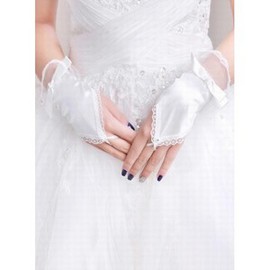 Satin Dentelle Hem blancs élégants | Gants de mariée modestes - Photo 2