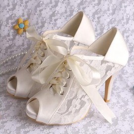 Chaussures de mariage romantique plates-formes talons hauts taille réelle du talon 3.94 pouce