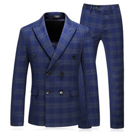 Marié mariage bleu formel double boutonnage hommes costumes