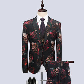 Smoking homme floral imprimé d'honneur blazer slim fit costume hommes 3 pièces