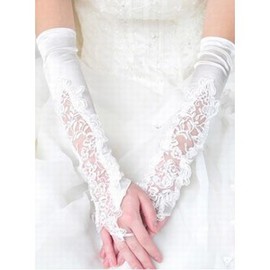 Satin avec application Blanc Chic | Gants de mariée modernes