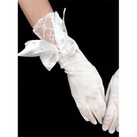 Satin avec cristal blanc élégant | Gants de mariée modestes - Photo 2