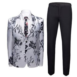 Grande taille slim fit imprimé costumes floral hommes mâle blanc